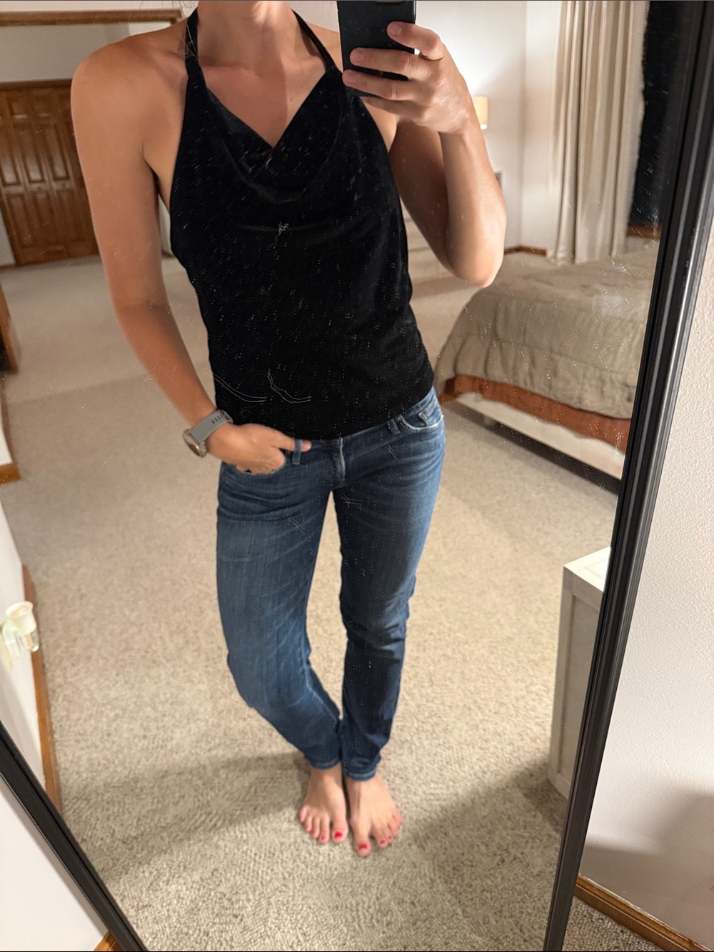 Anthropologie black velvet halter top